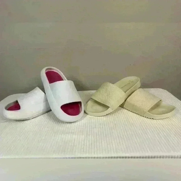 Primark Shoes - Set of 2 Foam Slides Size 8 White Pink Cream Cloud Sandals Pool Beach Cozy